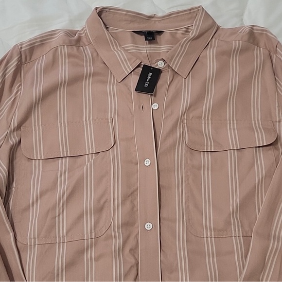 NWT RW&CO Women's XL Dual Pocket Long-sleeved Stripped Blouse Shirt Top - Picture 8 of 10